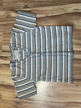 Nuggets Vintage 90s Striped Short Sleeve Crop Top Button Up V-Neck Sz M